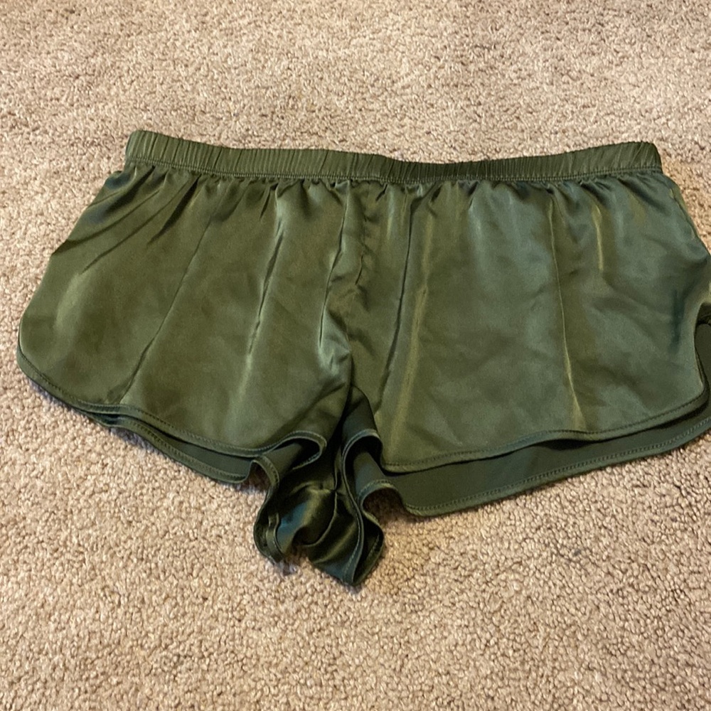 satin green shorts